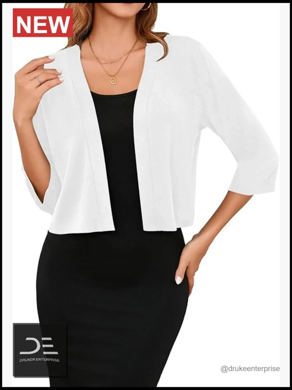 3/4 Sleeve Cropped Cardigan Shrug Open Front Lightweight